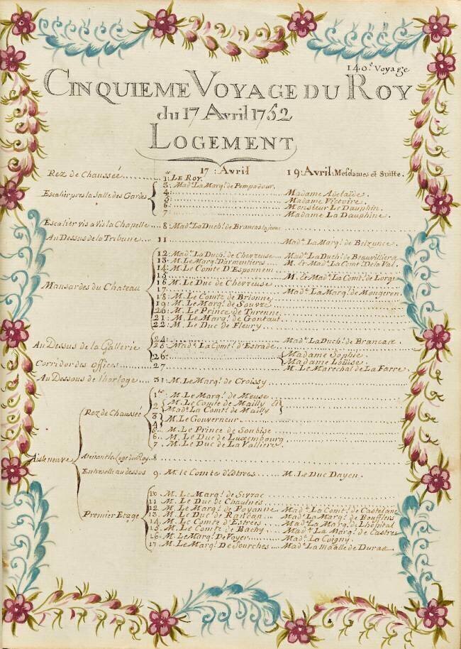 " Voyages du roi au château de Choisy " en 1752 : 17 avril 1752 : logement Brain de Sainte-Marie
