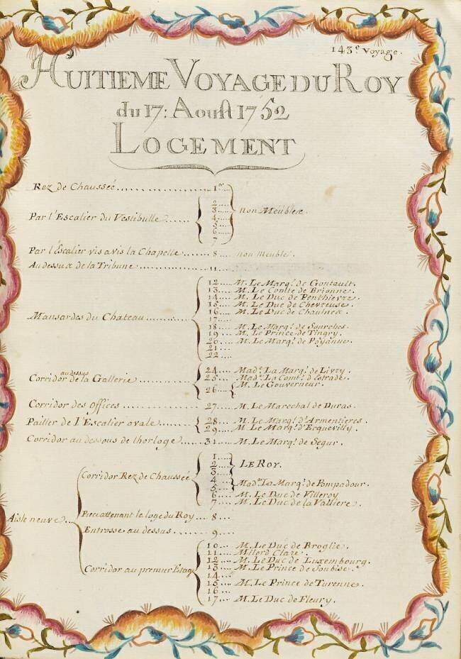 " Voyages du roi au château de Choisy " en 1752 : logement du 17 août 1752 Brain de Sainte-Marie