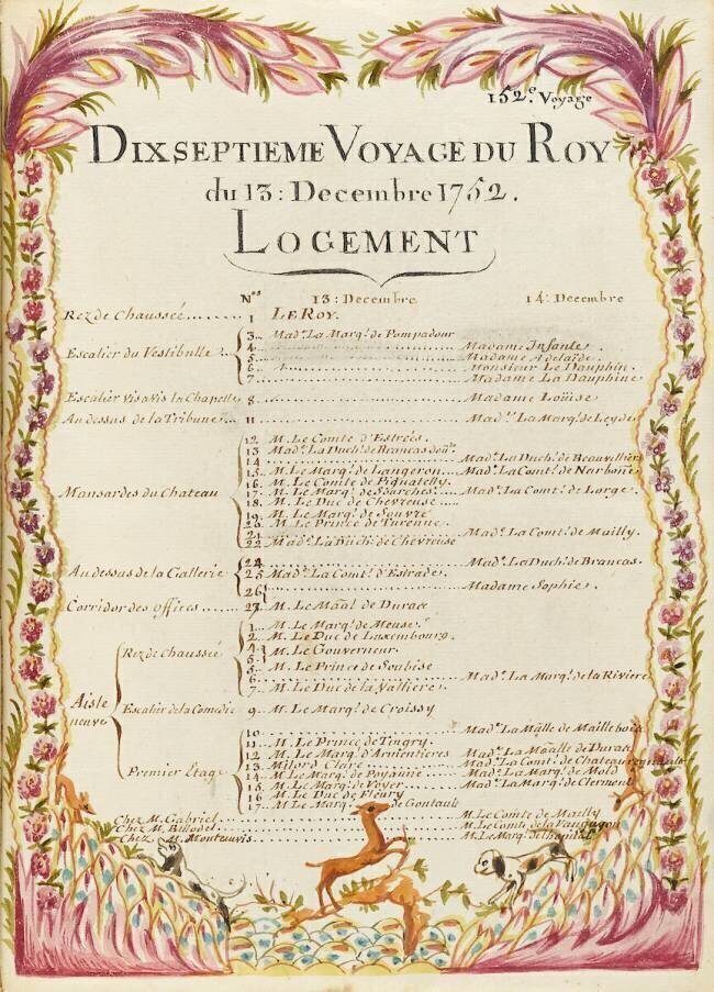 " Voyages du roi au château de Choisy " en 1752 : logement du 13 décembre 1752 Brain de Sainte-Marie