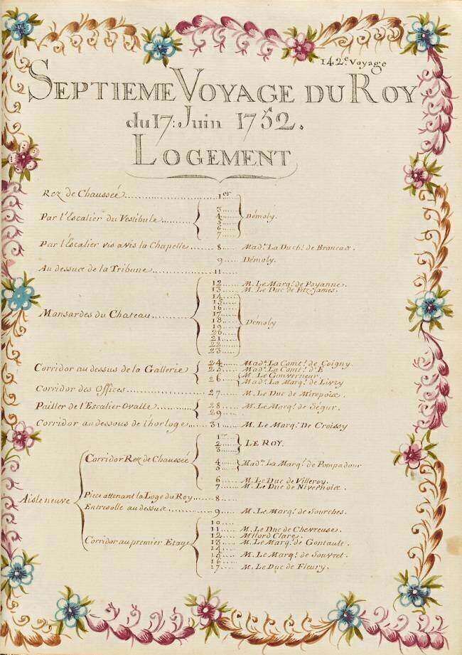 " Voyages du roi au château de Choisy " en 1752 : logement du 17 juin 1752 Brain de Sainte-Marie