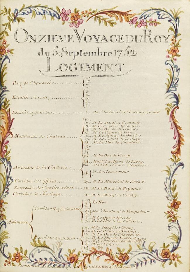" Voyages du roi au château de Choisy " en 1752 : logement du 5 septembre 1752 Brain de Sainte-Marie
