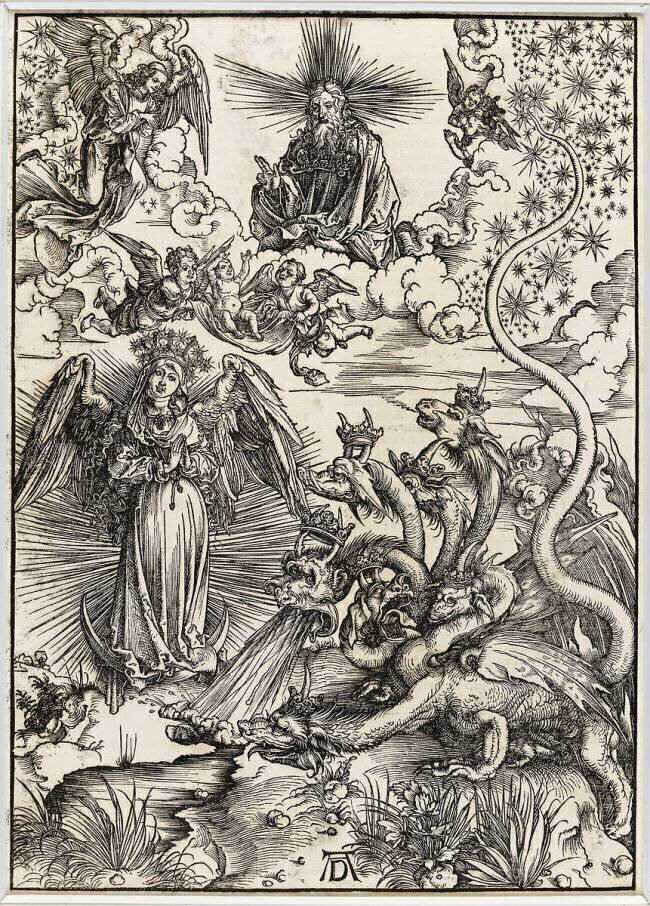 Apocalypse selon Saint Jean - La femme de soleil et le dragon à 7 têtes Albrecht Dürer