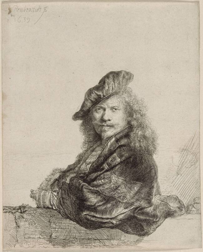 Autoportrait : Rembrandt appuyé ; 1639; 1er état Rembrandt