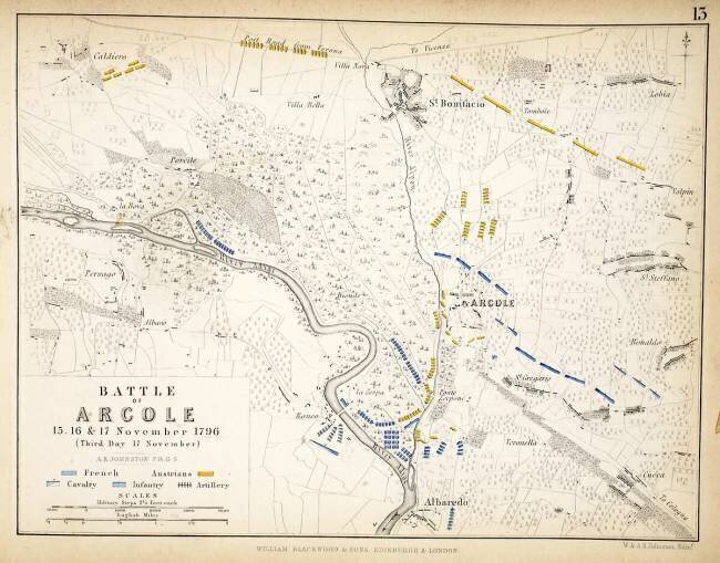 Carte de la bataille d'Arcole Alexander Keith Johnston