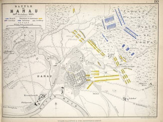Carte de la bataille de Hanau Alexander Keith Johnston