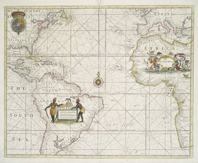 Carte de l'océan occidental (maintenant Atlantique) avec des loxodromies Ecole anglaise