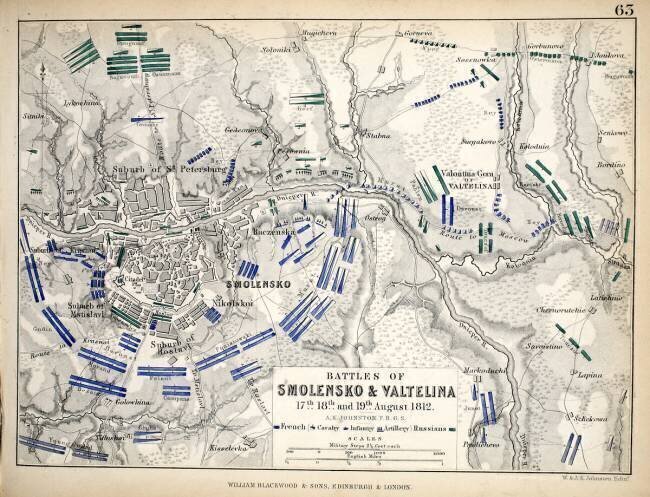 Carte des batailles de Smolensko et Valtelina Alexander Keith Johnston