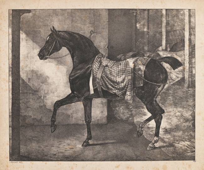 Cheval noir attaché dans une écurie Théodore Géricault