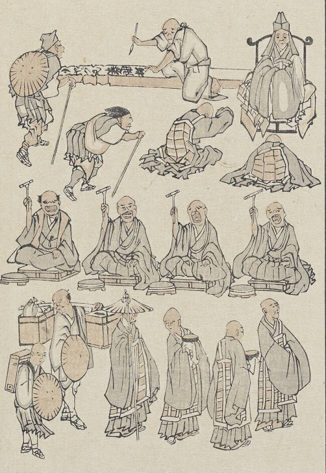 Croquis de prêtres bouddhistes Hokusai