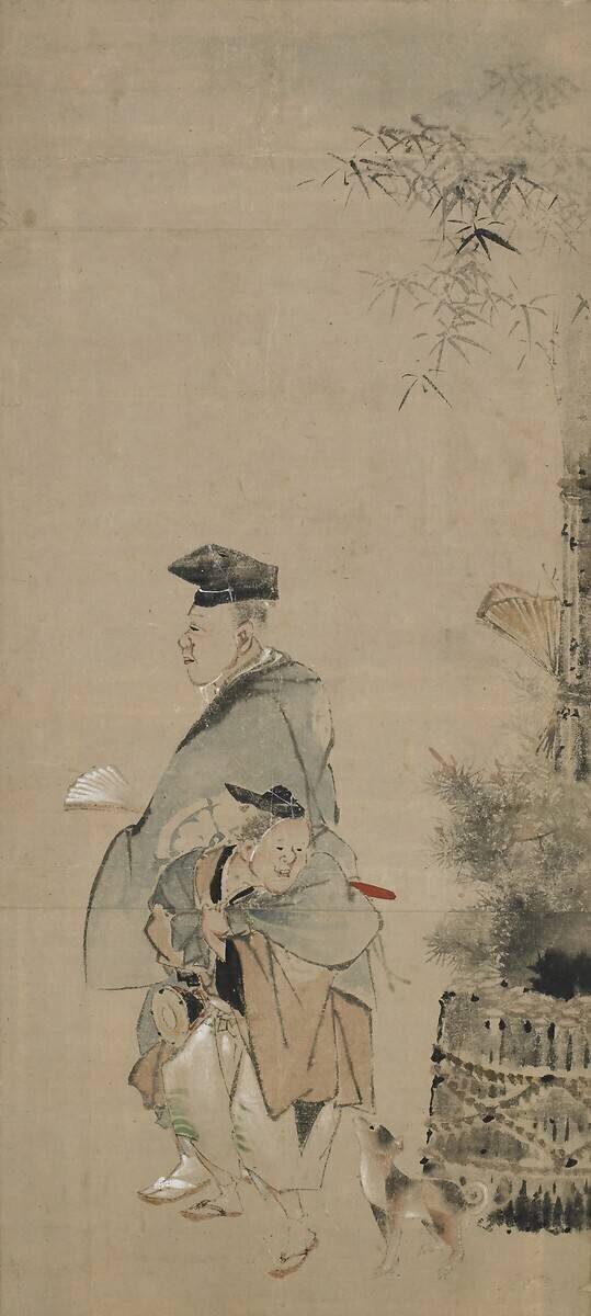 Deux amuseurs se promenant sur le Nouvel An Hokusai
