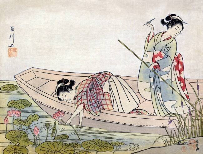 Deux femmes cueillant des fleurs de lotus Suzuki Harunobu