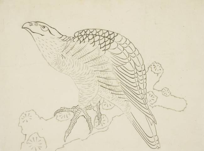Faucon sur une branche Hokusai