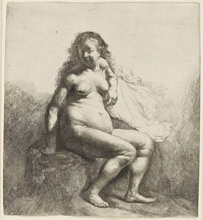 Femme nue assise sur une butte Rembrandt