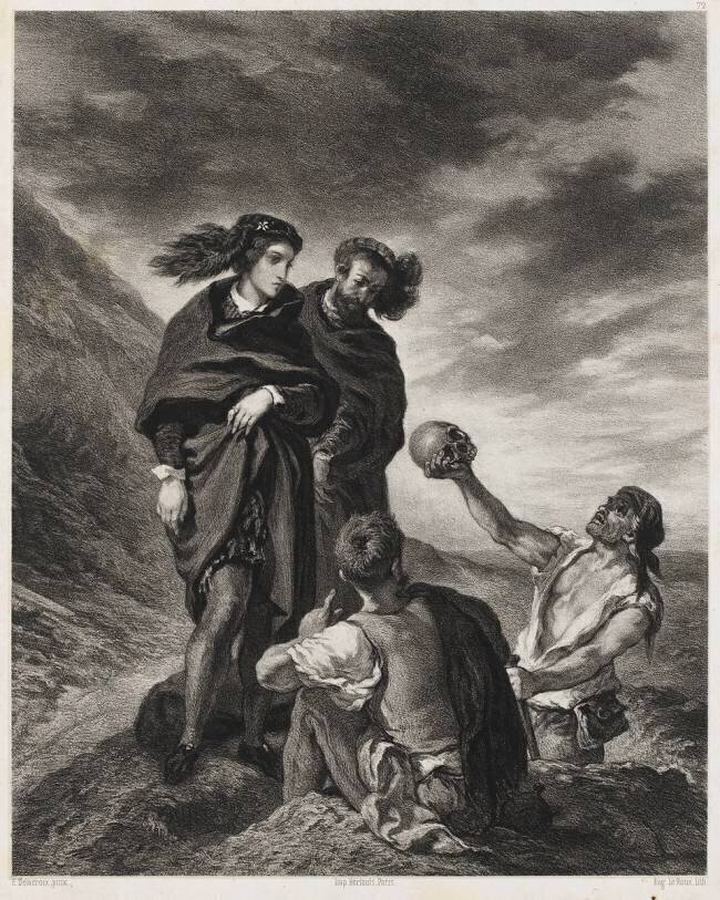 Hamlet au cimetière contemplant le crâne de Yorick Eugène Delacroix