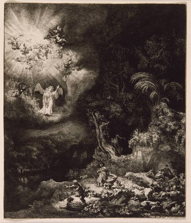 L'Annonciation aux Bergers ; 1634; 3ème état Rembrandt