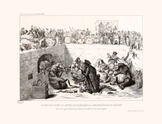 Le Peuple Livré aux Impôts Suceurs dans la Grande Fosse du Budget Grandville