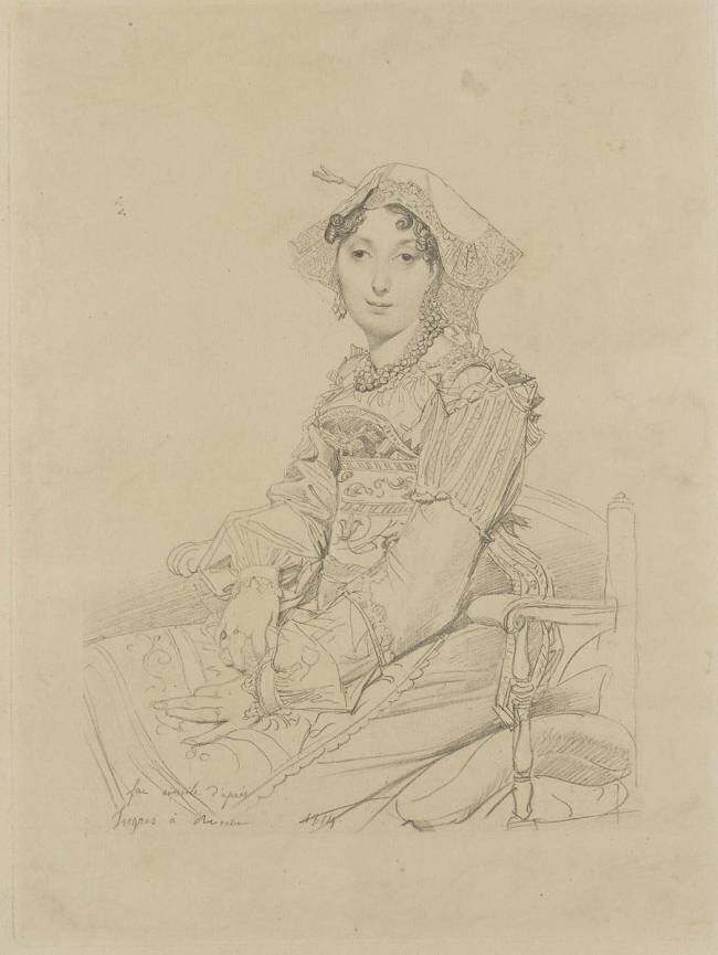 Lithographie en facsimilé : portrait de jeune femme par Ingres Jean-Auguste-Dominique Ingres