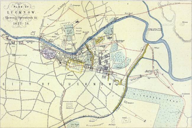 Plan de Lucknow montrant les opérations en 1857-58 Ecole anglaise