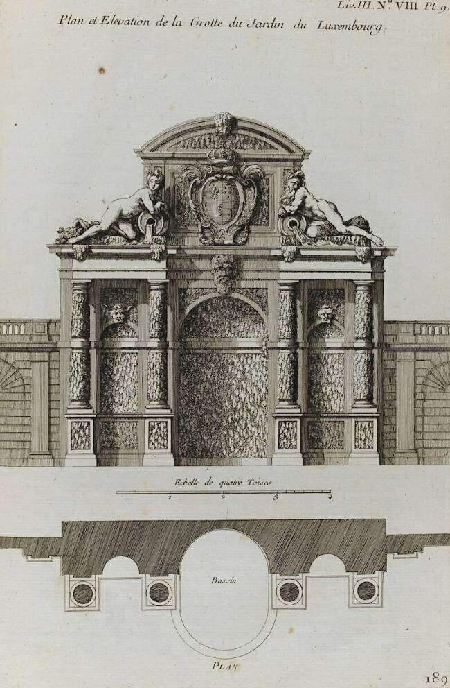 Planche 189 : Plan et élévation de la Grotte du jardin du palais du Luxembourg Jacques-François Blondel