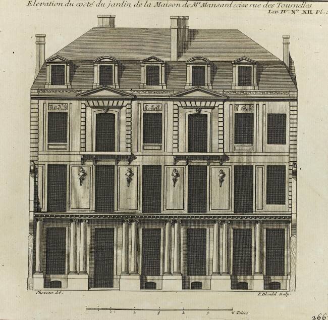 Planche 266 : élévation côté cour de la maison de Jules Hardouin-Mansart bâtie Jacques-François Blondel