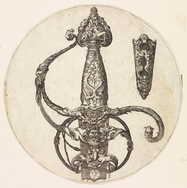 Poignée d'épée à la sirène à deux têtes Pierre Woeiriot de Bouzey