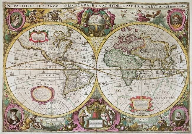 Une nouvelle carte des terres et des eaux de la Terre entière Hendrik Hondius II