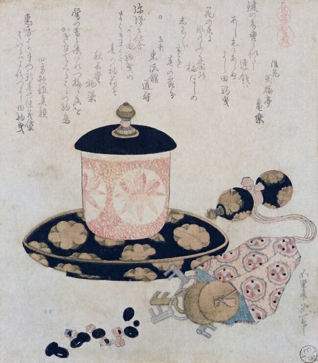 Une tasse de thé et des clés Hokusai