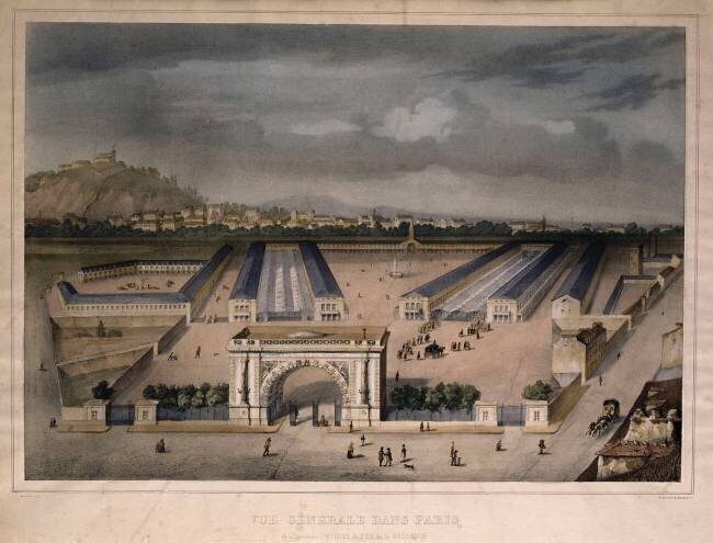 Vue générale dans Paris de la station des chemins de fer de la Belgique Bachelier