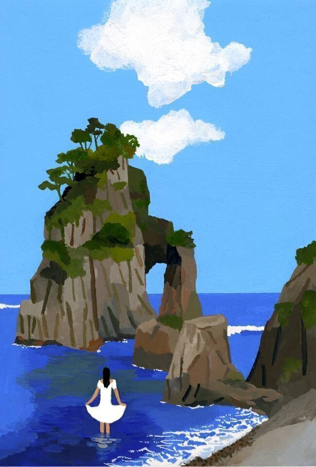 A girl with a white dress and a beach Hiroyuki Izutsu
