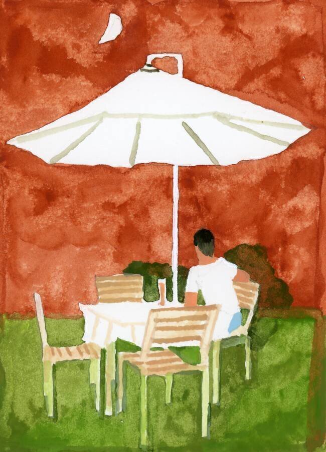 A guy looking at the moon and drinking beer Hiroyuki Izutsu