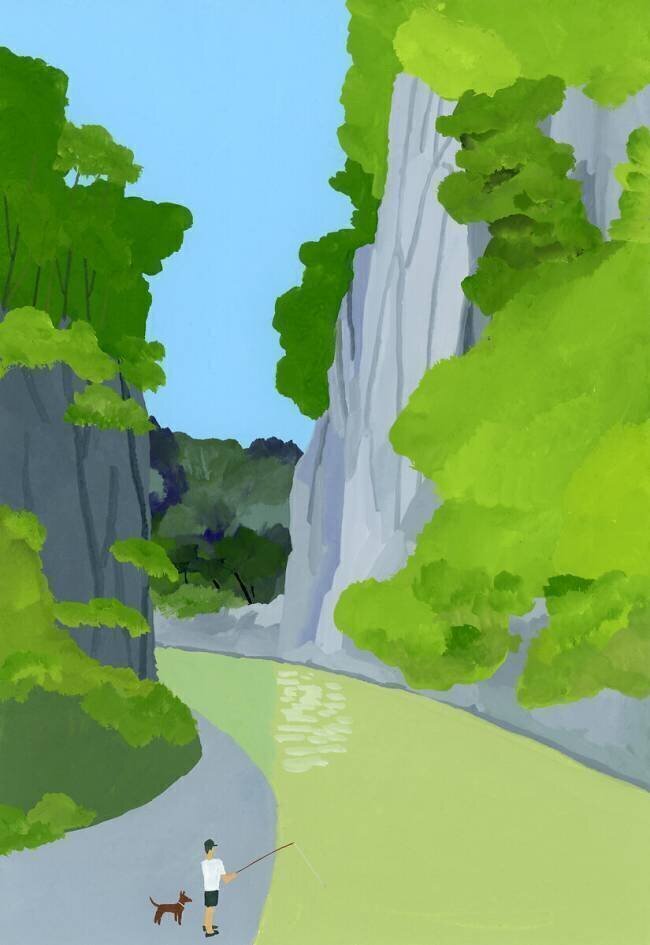 A man fishing in a valley Hiroyuki Izutsu