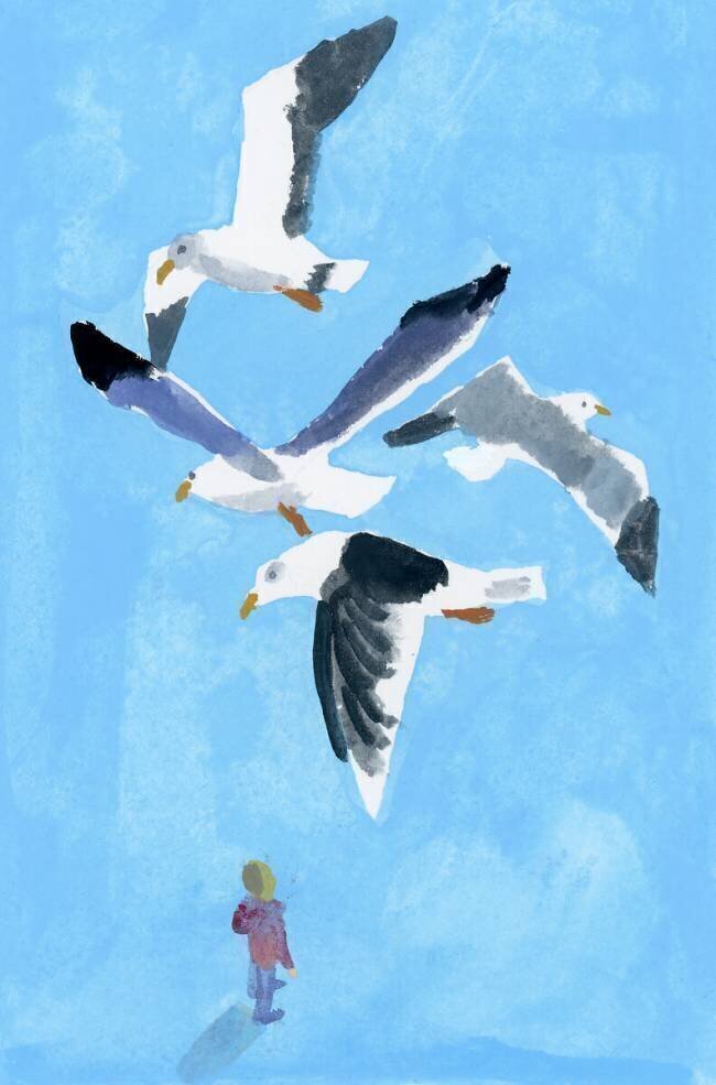 A man looking up at the bird Hiroyuki Izutsu