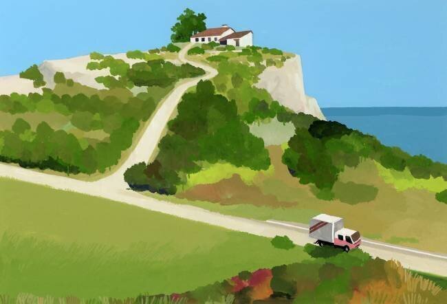 A moving truck runs on the coastal road Hiroyuki Izutsu