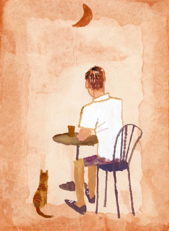 Drink coffee at the cafe while watching the moon Hiroyuki Izutsu
