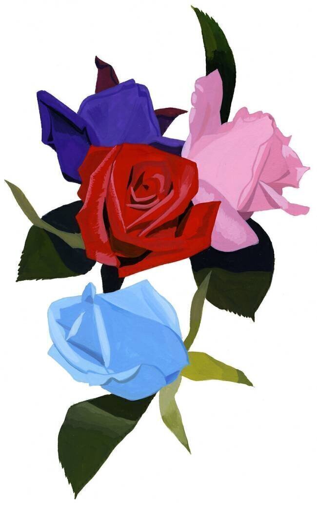 Pink red and light blue roses Hiroyuki Izutsu