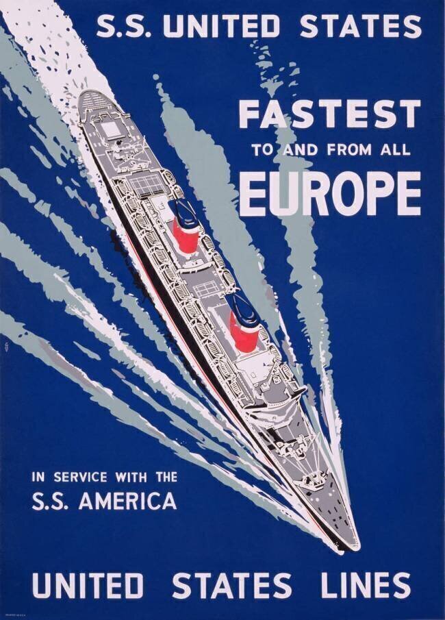 Publicité pour les bateaux S.S. United States anonyme