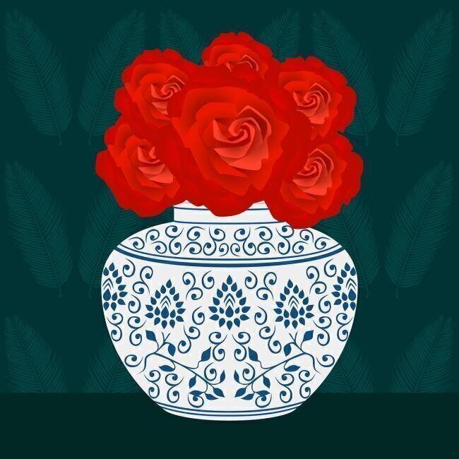 Vase Ming avec Roses Claire Huntley