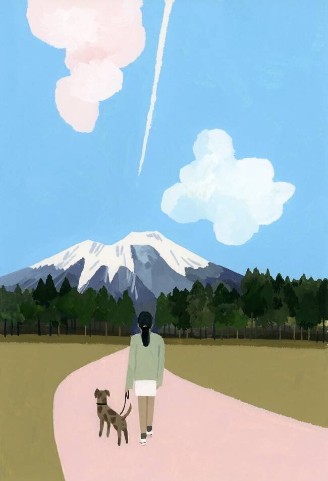 Walk with dog and airplane cloud Hiroyuki Izutsu