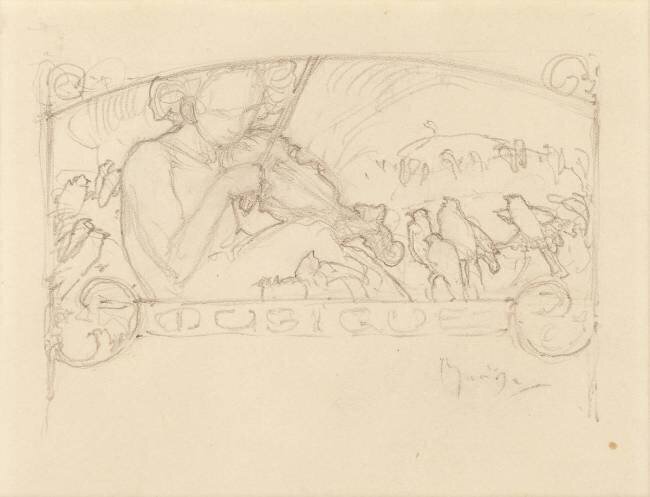 Étude d'une femme jouant du violon Alfons Mucha
