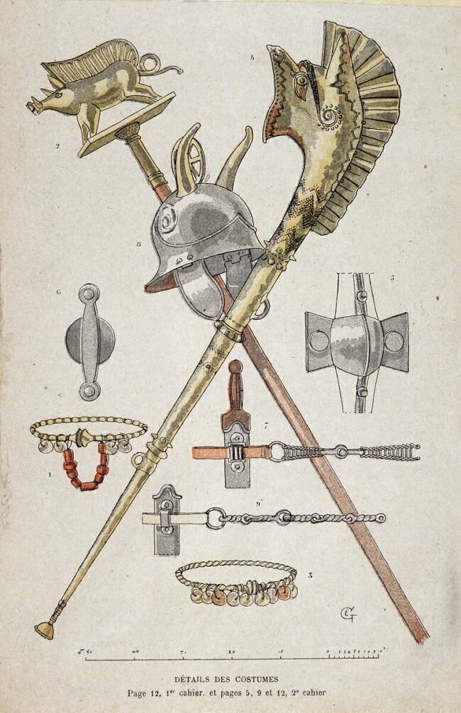 Accessoires du guerrier gaulois : bannière décorant une enseigne sagace Eugène Grasset