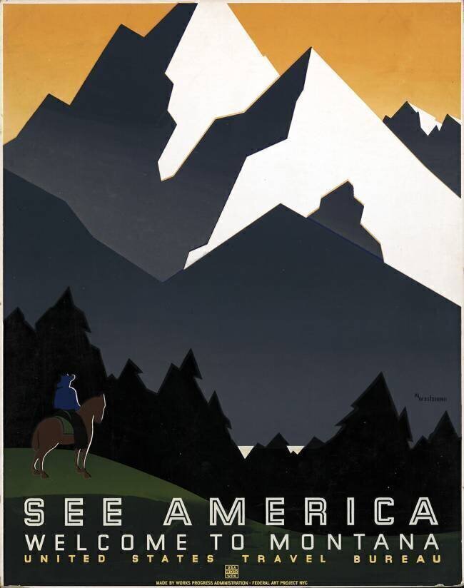 Affiche pour le bureau du tourisme des Etats-Unis promouvant le voyage au Montana anonyme