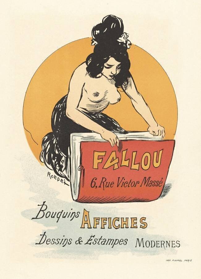 Affiche pour le magasin de livres et d'imprimés Fallou à Paris Auguste Roedel
