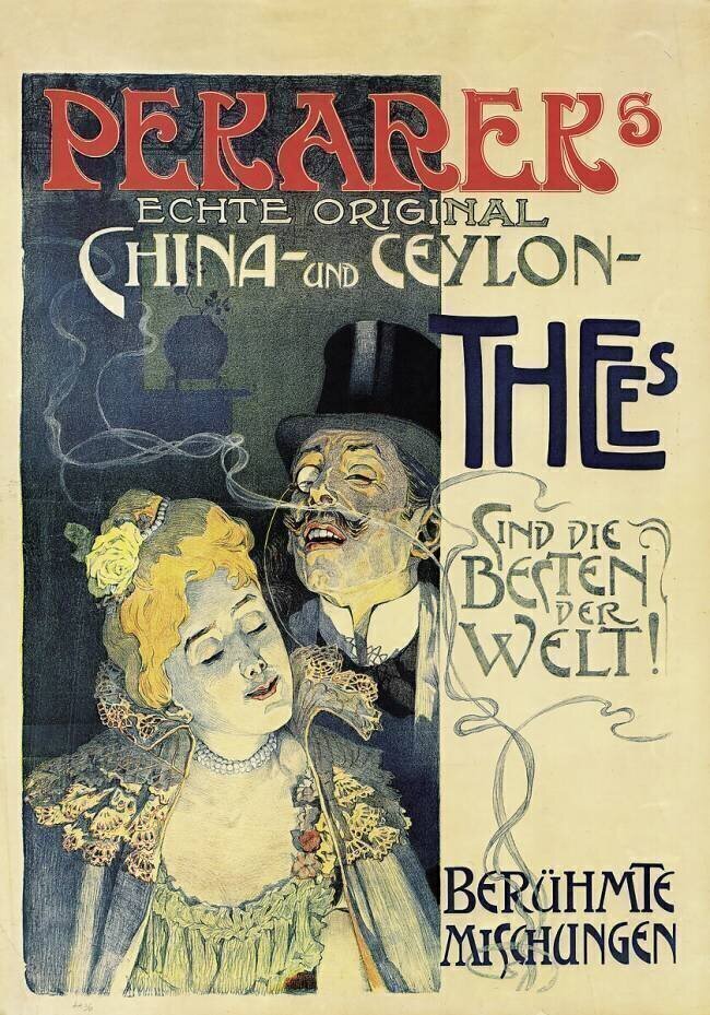 Affiche publicitaire des thés «Perarers» Ecole allemande