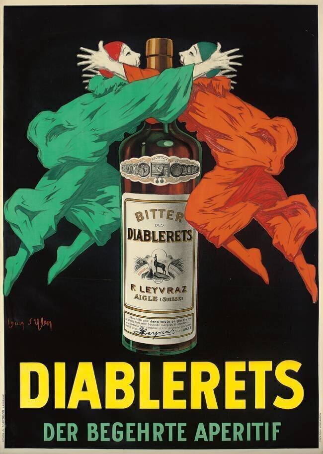 Affiche publicitaire pour l'apéritif Diablerets Jean D'Ylen