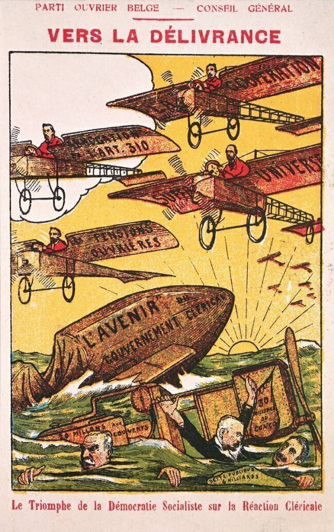 Affiche publicitaire pour le 'Parti Ouvrier Belge' Ecole belge