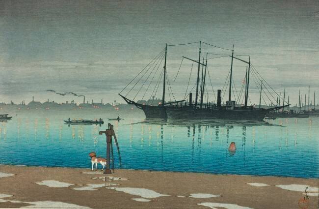 Akashi-cho après la pluie (Akashi-cho no ugo), de la série "Vingt vues de Tokyo (Tokyo nijukkei)". Hasui Kawase