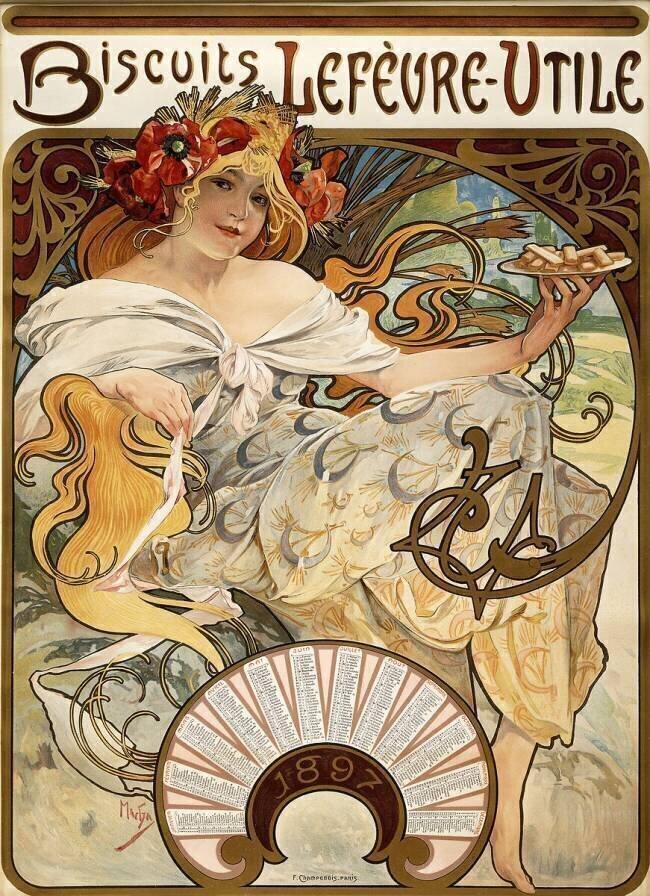 Biscuits Lefevre-Utile, calendrier pour 1897 Alfons Mucha