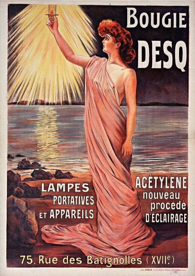 Bougie Desq. Lampes portatives et appareils-Acétylène, nouveau procédé d'éclairage, 75, rue des Batignolles. anonyme