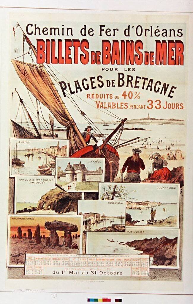 Chemin de fer d'Orléans. Billets de Bains de Mer pour les plages de Bretagne ... Louis Tauzin