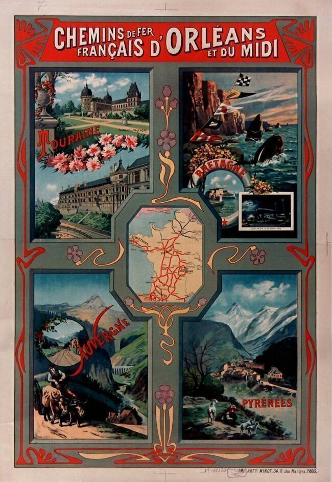 Chemin de fer français d'Orléans et du Midi, Touraine, Bretagne, Auvergne, Pyrénées : J. Minot